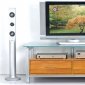 Cherry Finish Contemporary Tv Stand With Glass Top