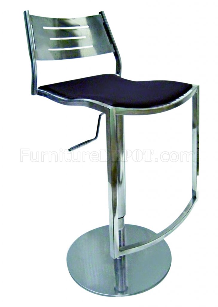 Black Leatherette Seat & Stainless Steel Base Set of 2 Barstools - Click Image to Close