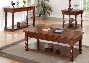 F6327 3Pc Coffee & End Table Set in Cherry by Poundex w/Options [PXCT-F6327]