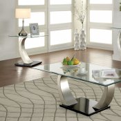 Roxo Coffee & 2 End Tables Set CM4728 in Silver & Black