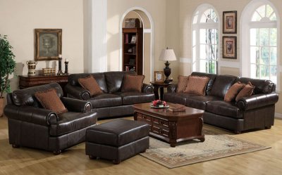 2 Pc Brown Full Leather Traditional Sofa & Loveseat Set