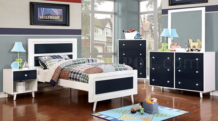 Alivia CM7850BL 4Pc Kids Bedroom Set in White/Blue w/Options - Click Image to Close