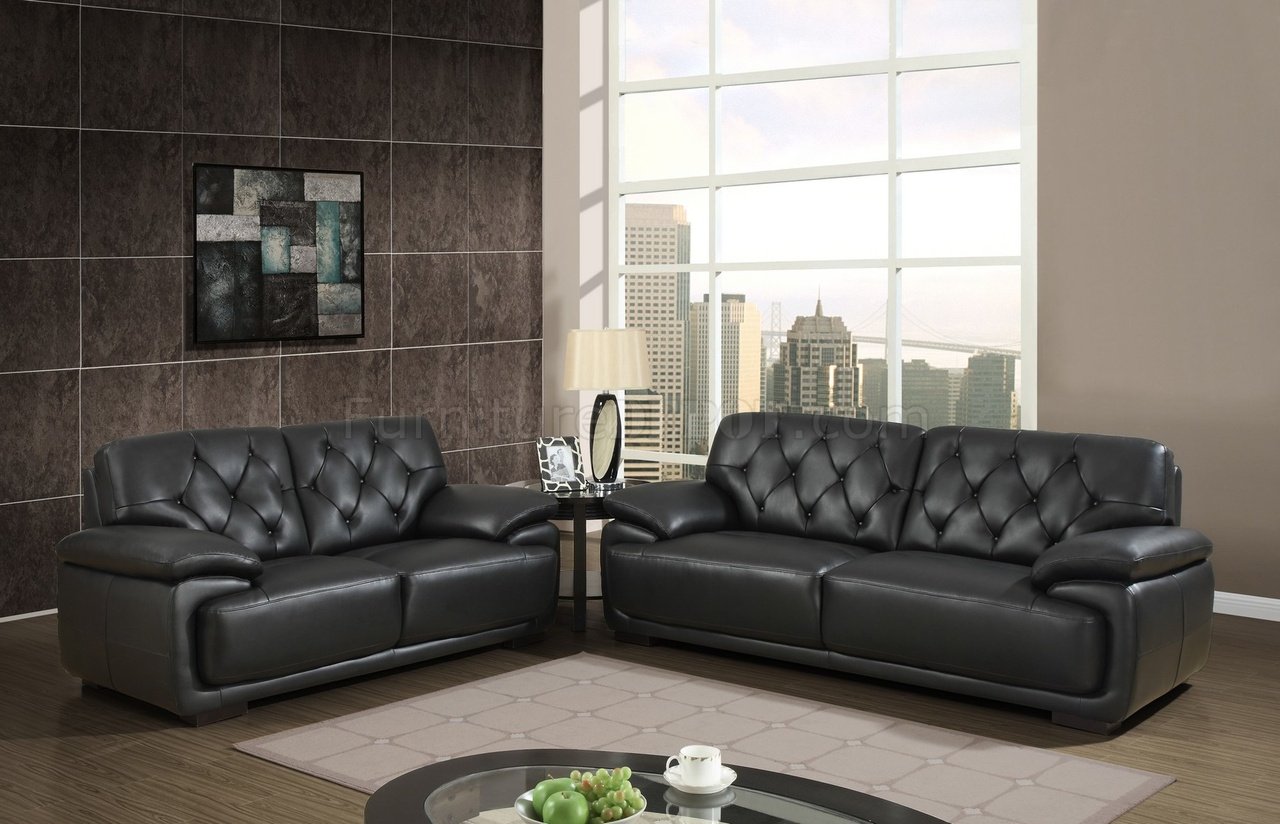 U1066 Sofa in Black Bonded Leather by Global w/Options - Click Image to Close