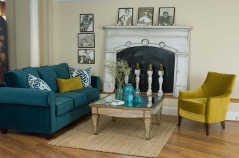 Casual Fabric Living Room Blue Sofa & Golden Green Chair Set [CHFS-CG-Zsa_Zsa_Girl]