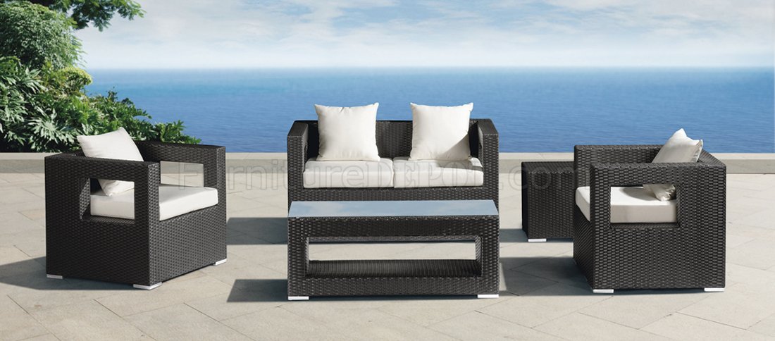 Black White Modern Outdoor 5pc Patio, Black And White Patio Furniture Set