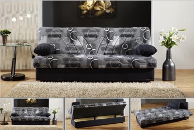 Grey Farbic Elegant Sofa Bed w/Storage