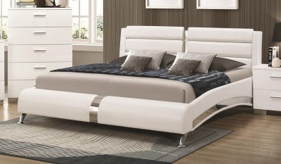 Jeremaine 300345 Upholstered Bed in White Leatherette by Coaster