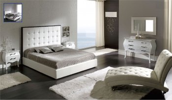 Penelope White Bedroom by ESF w/Tufted Leather Headboard [EFBS-Penelope White]