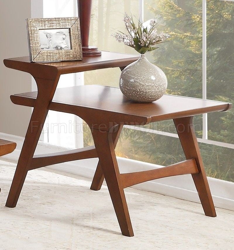 Saluki Coffee 2 End Table Set 3602 30, Homelegance Saluki Mid Century Two Tier End Table Cherry Wood