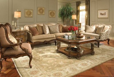 Classic Cherry Wood Finish Living Room Sofa w/Hand-Carved Frame