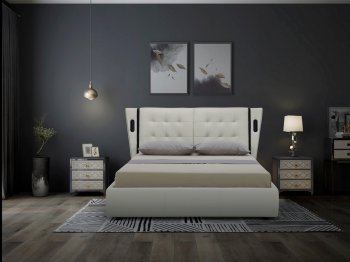 Milan Upholstered Bed in White Full Leather by Beverly Hills [BHB-Milan White]