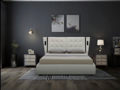 Milan Upholstered Bed in White Full Leather by Beverly Hills