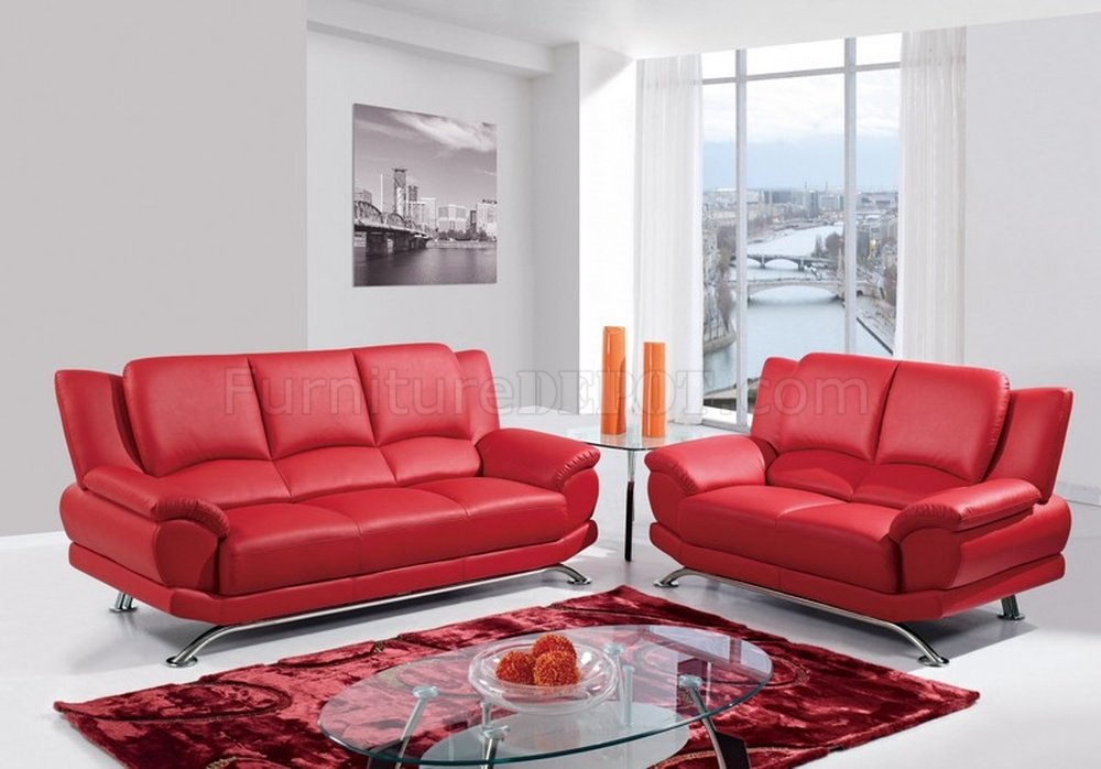 U9908 Sofa & Loveseat in Red Bonded Leather by Global w/Options - Click Image to Close