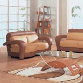 Brown and Beige Two-Tone Leather Living Room Set