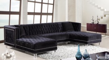 Moda Sectional Sofa 631 in Black Velvet Fabric by Meridian [MRSS-631 Moda Black]