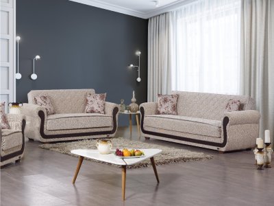 Newark Sofa Bed in Beige Fabric by Empire w/Options
