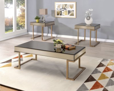 Boice Coffee Table 3Pc Set 81635 in Smoky Mirror & Champagne