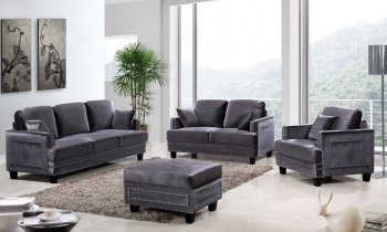 Ferrara Sofa 655 in Grey Velvet Fabric w/Optional Items [MRS-655GRY Ferrara]