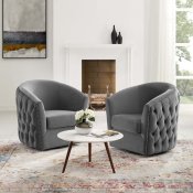 Rogue Swivel Chair Set of 2 in Gray Velvet by Modway