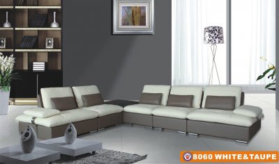 8060 Sectional Sofa White&Taupe Bonded Leather by American Eagle