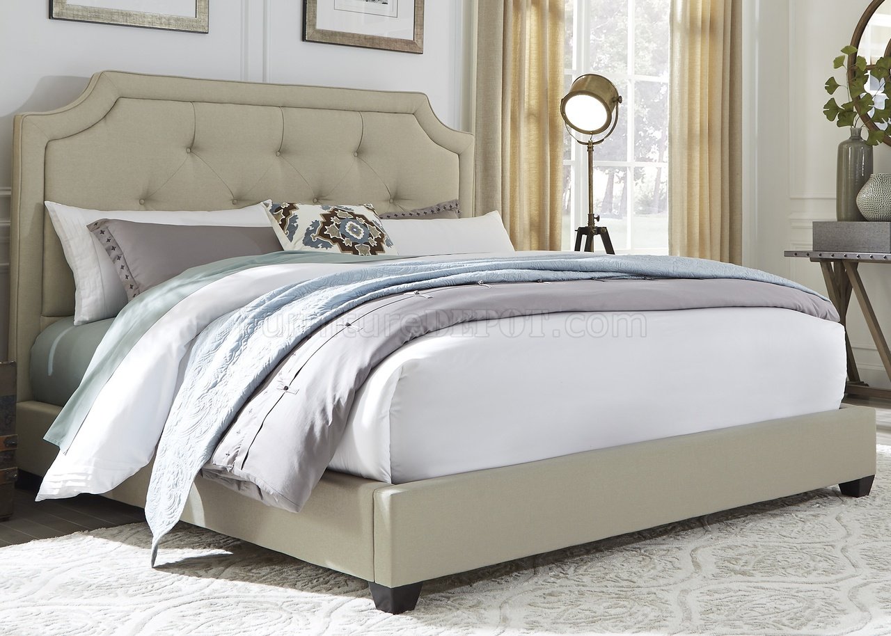 100-BR Upholstered Bed in Natural Linen Fabric by Liberty