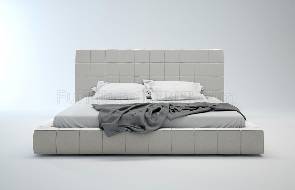 Dove Grey Tufted Fabric Modern Bed w/Oversized Headboard - Click Image to Close