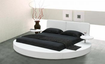 Choice of White or Black Leatherette Round Bed w/Side Shelves [SHBS-6804]