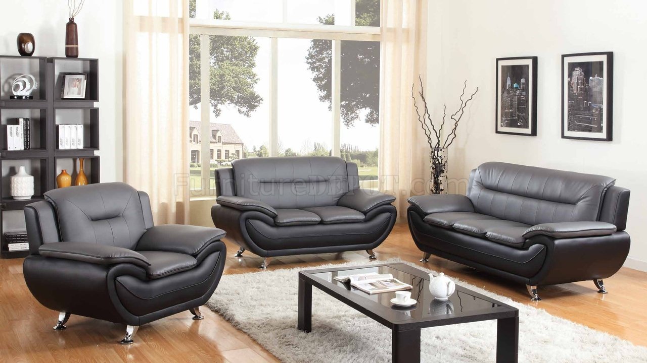 1074 Sofa in Grey & Black Faux Leather w/Options