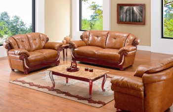 Whisky Leather Classic Living Room Sofa w/Options [AES-7991 Whisky]