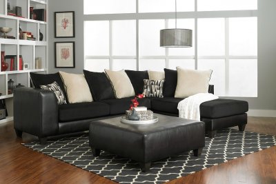 4500 Sectional Sofa in Black Corduroy Fabric & Bi Cast