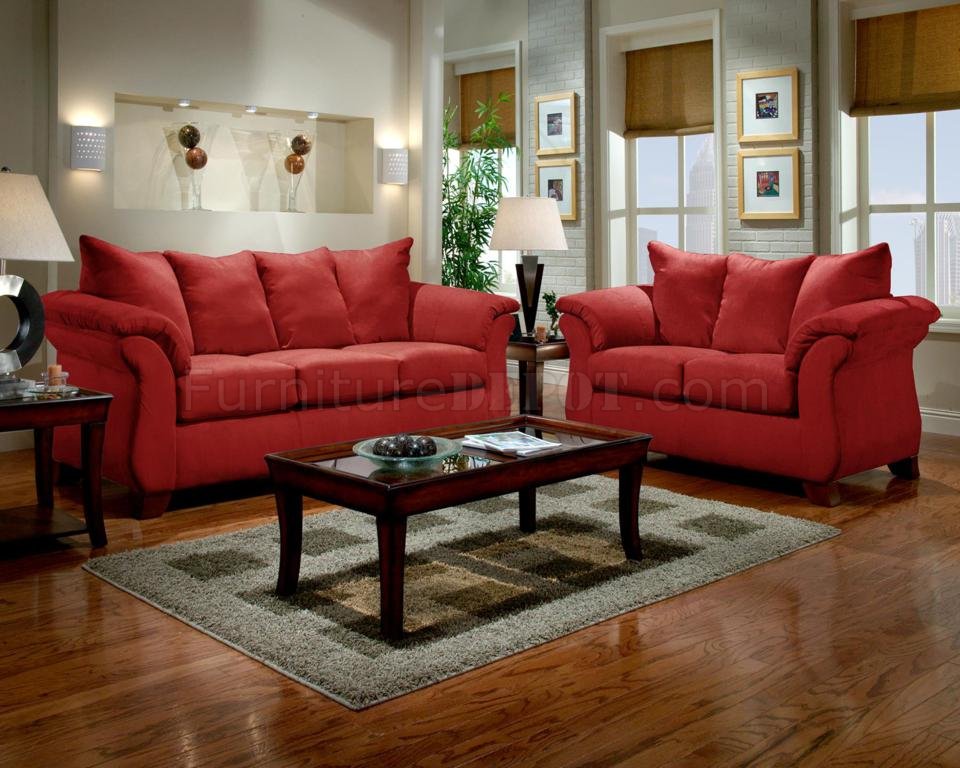 Red Fabric Modern Sofa Loveseat Set W, Red Fabric Sofa And Loveseat