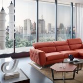 S266 Sectional Sofa in Orange Leather by Beverly Hills