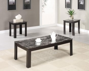Marble-Like Top & Black Finish Modern 3Pc Coffee Table Set [CRCT-700375]