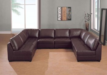 Brown Leather 8 Pc Modern Sectional Sofa W/Tufted Seats [GFSS-F215 Brown]