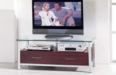 Mahogany Finish Contemporary Tv Stand With Two Drawers