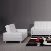 White Tufted Leatherette Modern Living Room w/Sleeper Sofa