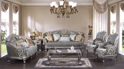 Zara Teal Traditional Sofa & Loveseat Set in Fabric w/Options