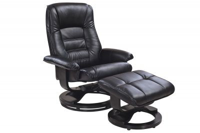 Savuage Black Bonded Leather Modern Recliner Chair w/Ottoman