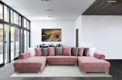 LCL-003U Sectional Sofa in Pink Velvet