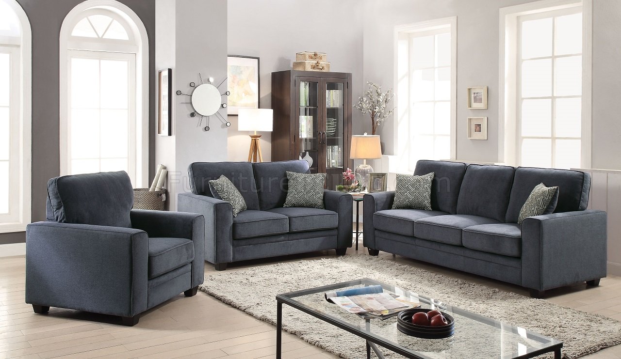 Catherine Sofa & Loveseat Set 52290 in Blue Fabric by Acme