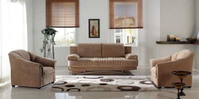 Soft Brown Microfiber Modern Convertible Sofa Bed w/Storage