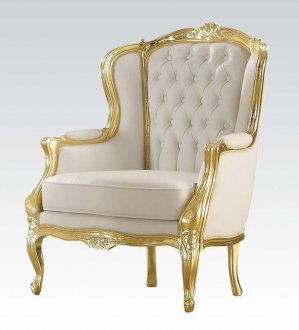 59144 Kassim Accent Chair in White PU by Acme w/Gold Tone Frame