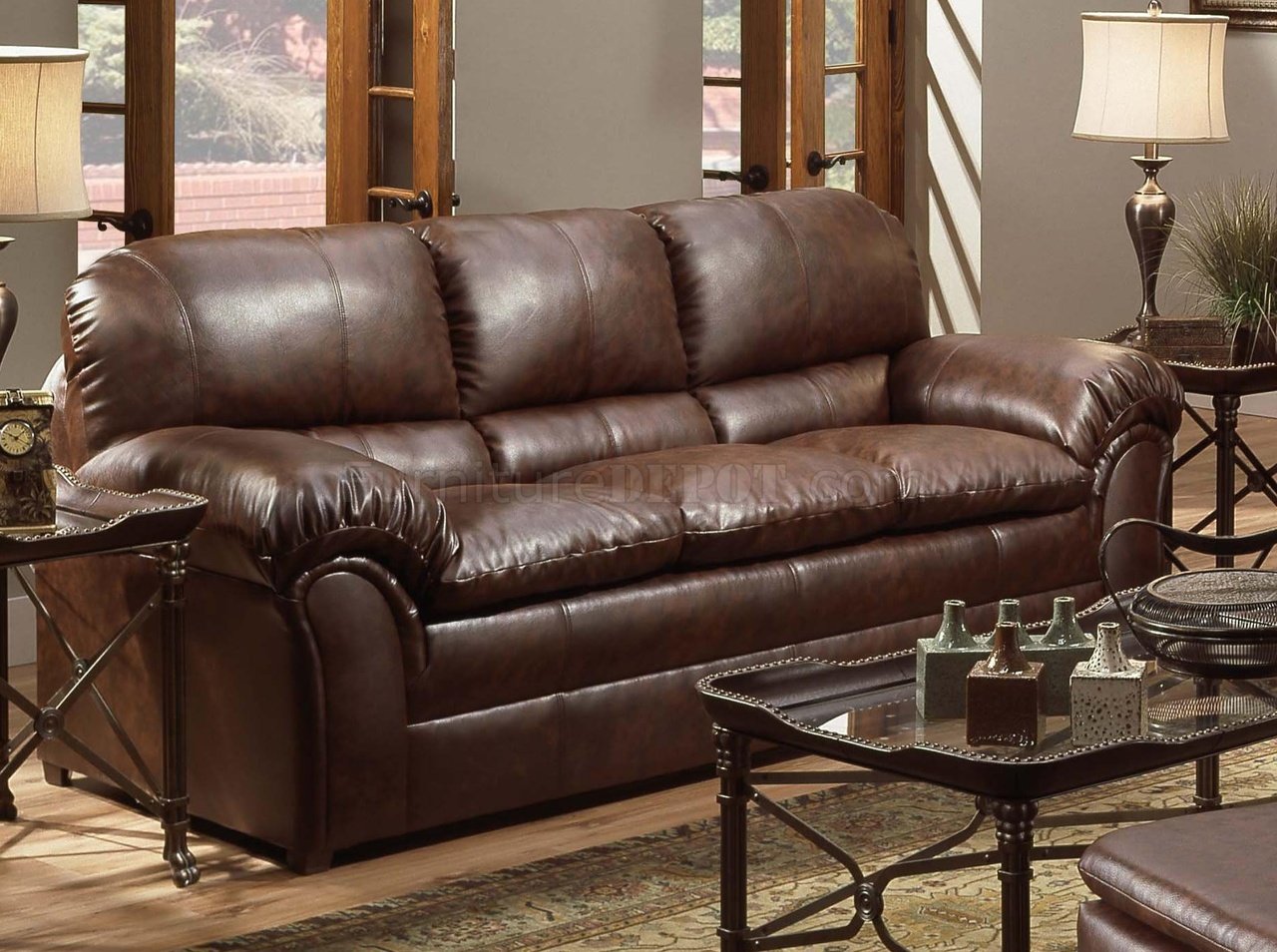 mahogany colored leather sofa