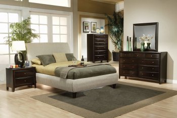 Contemporary Bedroom W/Beige Fabric Upholstered Bed [CRBS-300369 Phoenix]