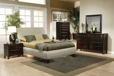 Contemporary Bedroom W/Beige Fabric Upholstered Bed