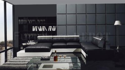 Black & White Leather Ultra Modern U-Shape Sectional Sofa