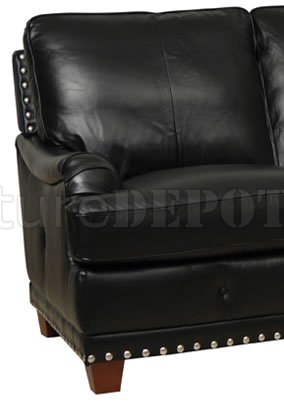 Black Full Italian Leather Classic 4pc, Leather Sectional With Nailhead Trim