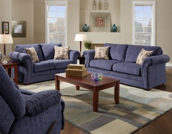 Plush Blue Fabric Casual Modern Living Room Sofa & Loveseat Set [AFS-1000-Blue]