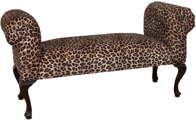 Leopard Fabric Two-Tone Elegant Traditional Bench