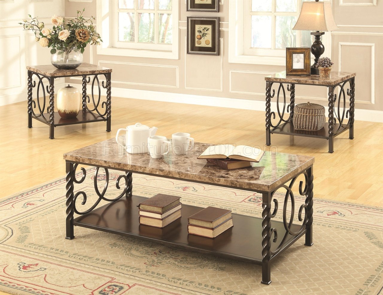 Awesome 3 piece faux marble coffee table set 701695 Coffee Table 3pc Set By Coaster W Faux Marble Top
